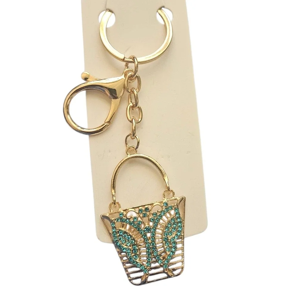 Mint Beach Bucket Purse Handbag Gold‎ Keychain Charm Bling Keyring Bag Accessory
